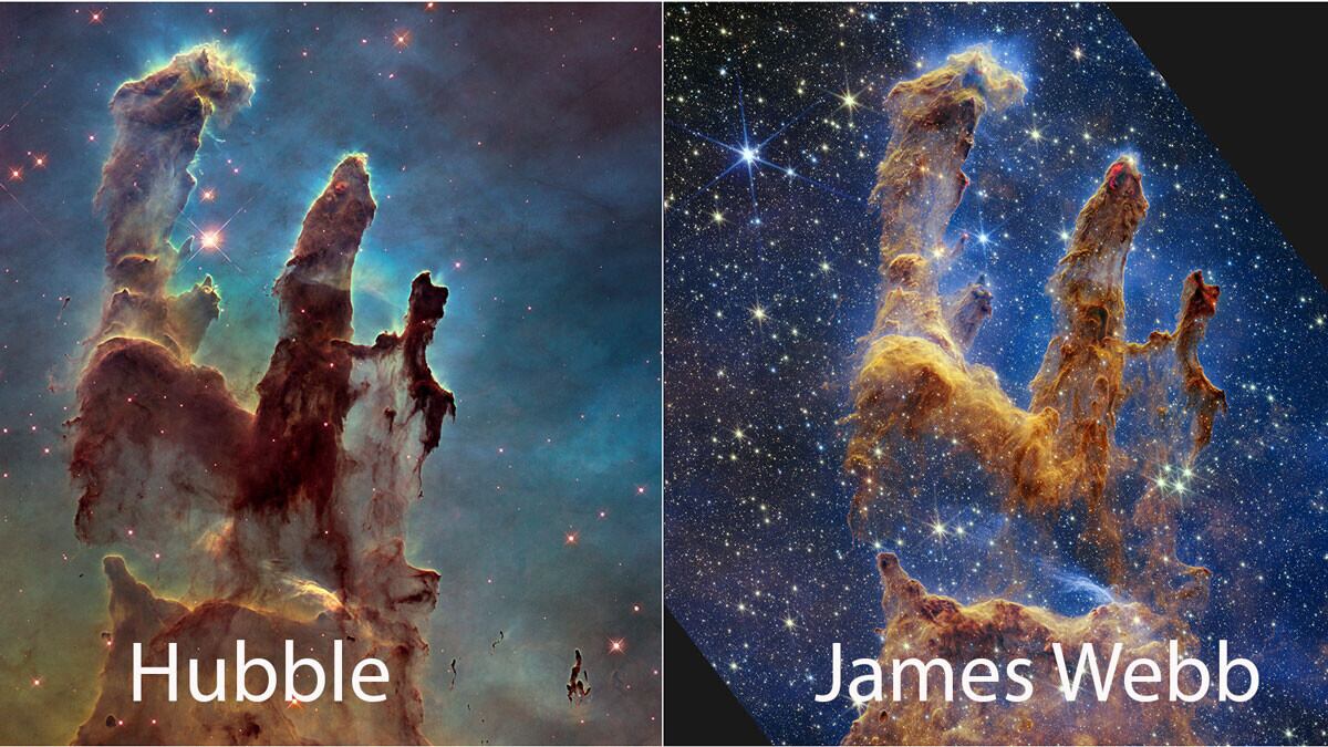 El telescopio James Webb captó la formación que el hubble fotografió en 1995. NASA.