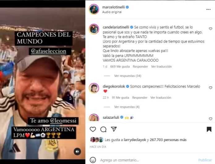 Marcelo Tinelli festejando que Argentina es Campeón del mundo