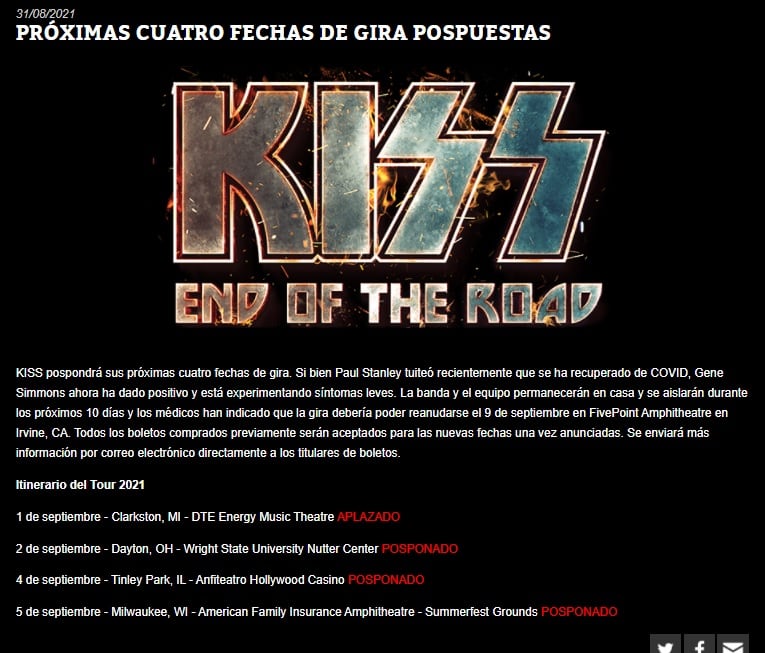 Kiss tuvo que cancelar su gira por el positivo de Covid de Gene Simmons y Paul Stanley