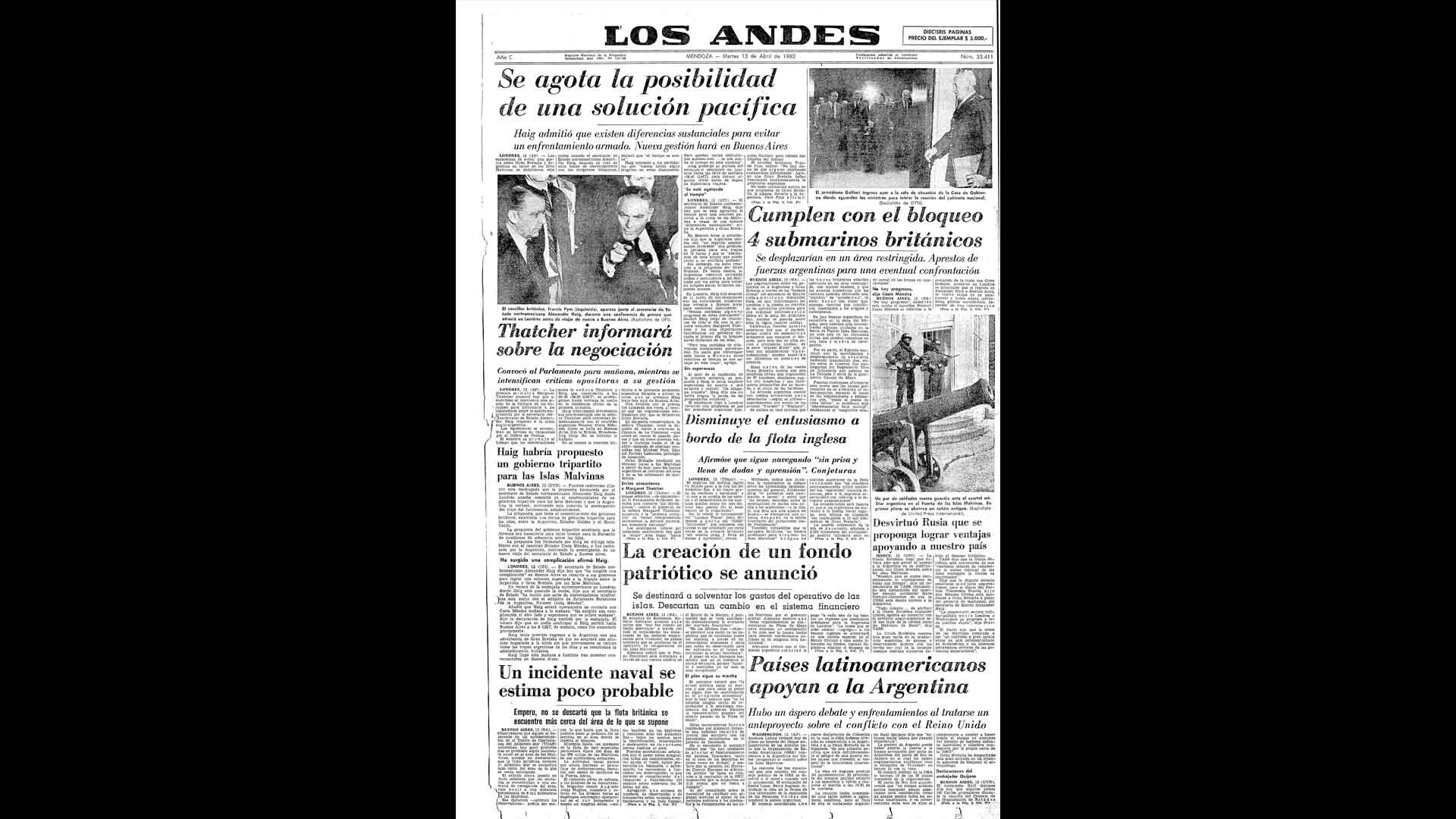 Un recorrido día a día por las portadas del medio más importante de Mendoza, para conocer el pulso diario de la guerra que enluteció a todo el país.