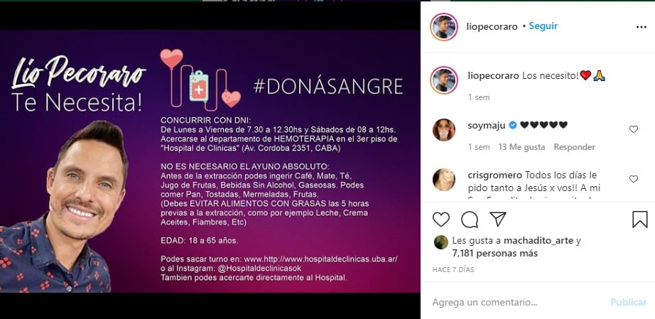 Lío Pecoraro pide que donen sangra