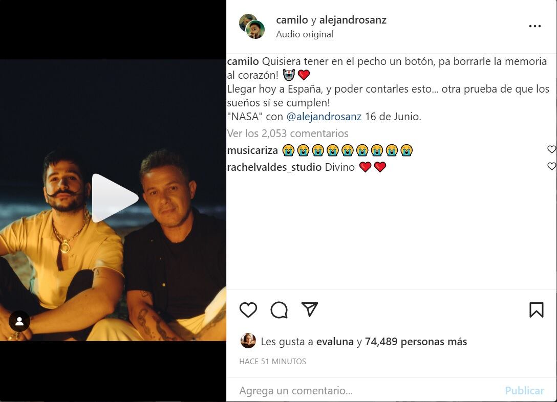 Camilo y Alejandro Sanz compartieron mensajes en sus redes.