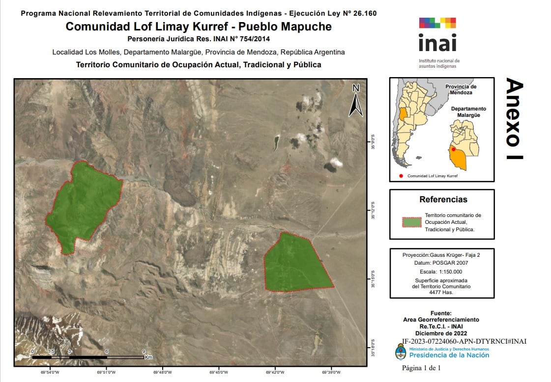 Las hectáreas cedidas a la comunidad Lof Limay Kurref en Los Molles, Malargüe.