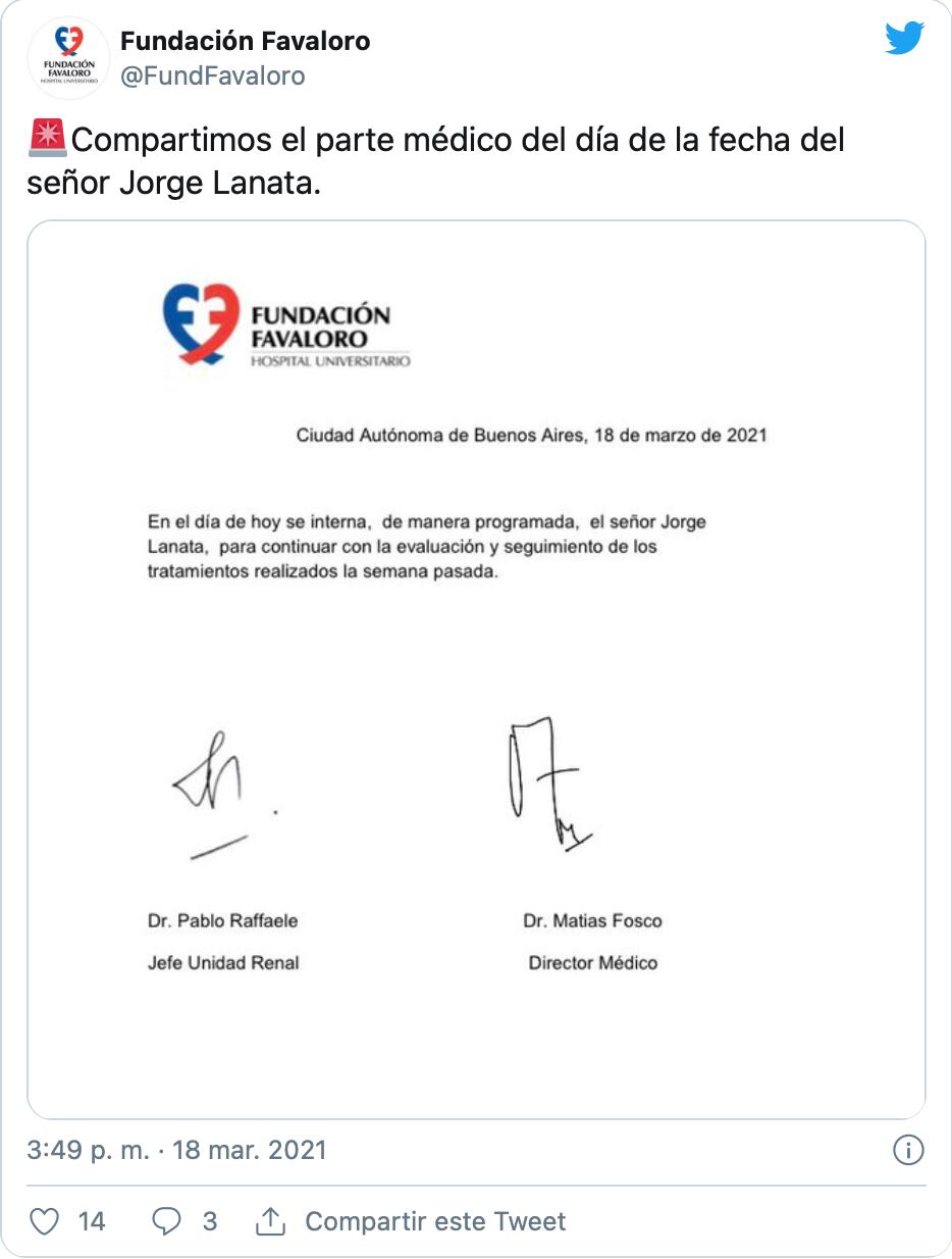 El comunicado de la Fundación Favoloro.