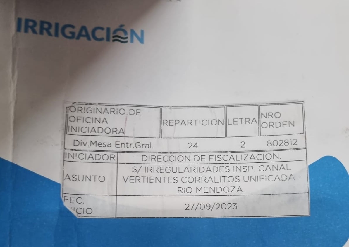 El expediente de Irrigación sobre Currenti