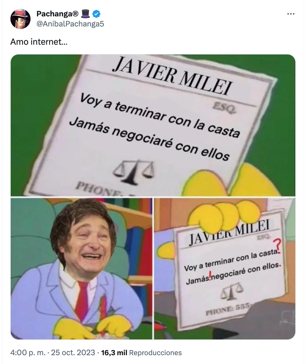 Bullrich anunció que apoyará a Milei en el balotaje y estallaron los memes. Foto: X