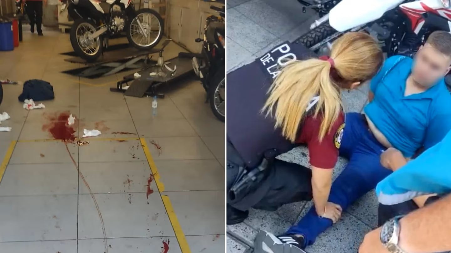 Las víctimas fueron auxiliadas por empleados de una concesionaria de motos. El agresor fue detenido (Foto: Policía de la Ciudad)