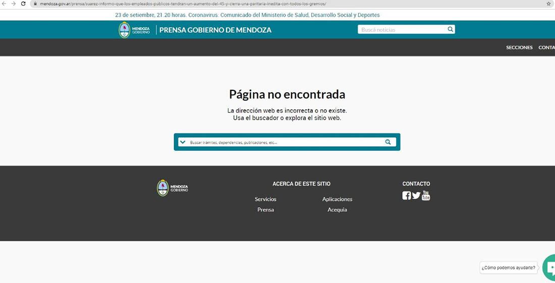 Página web del Gobierno de Mendoza