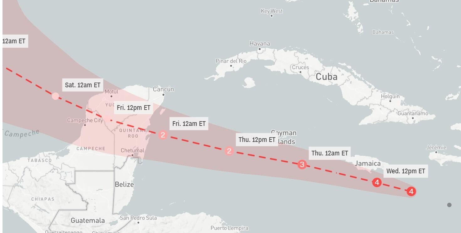 El recorrido del Huracán Beryl. Foto: Tracker CNN.