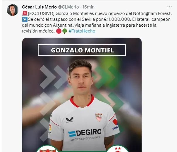 Gonzalo Montiel al Nottingham Forest