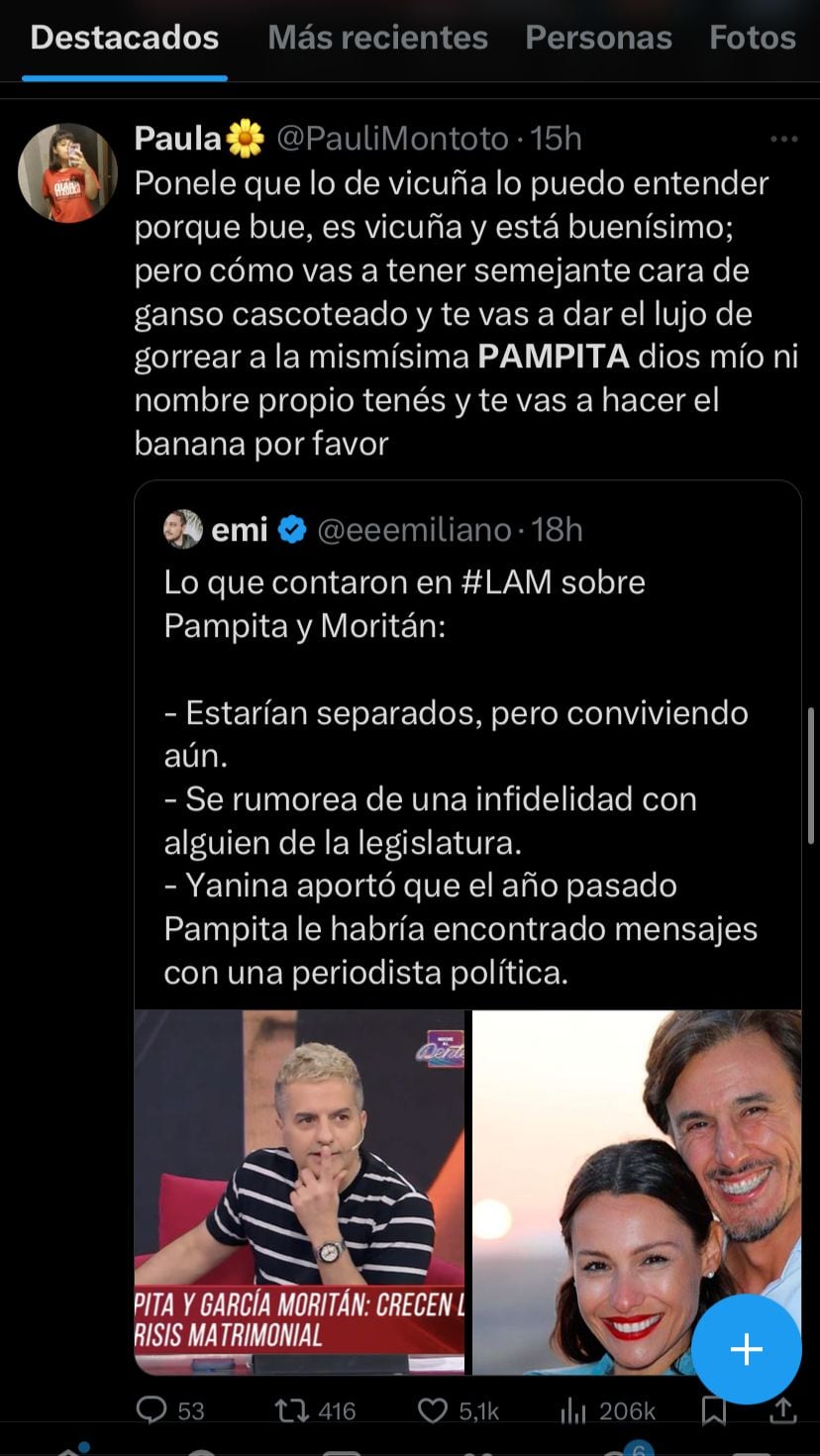 Los memes tras la noticia de la separación de Pampita y Roberto García Moritán. Captura de X.