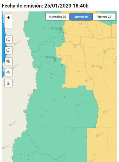 Alerta SMN jueves 26 de enero. Foto: Servicio Meteorológico Nacional.