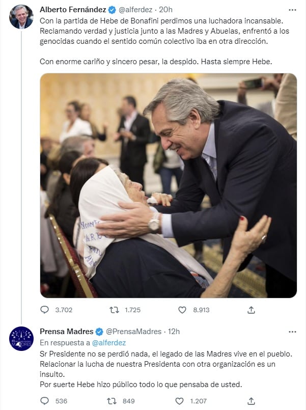 Polémica por la respuesta de Madres de Plaza de Mayo al mensaje presidencial.