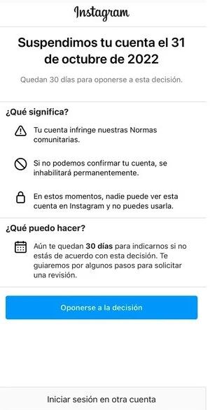 Instagram suspendió cuentas de manera imprevista (Captura)