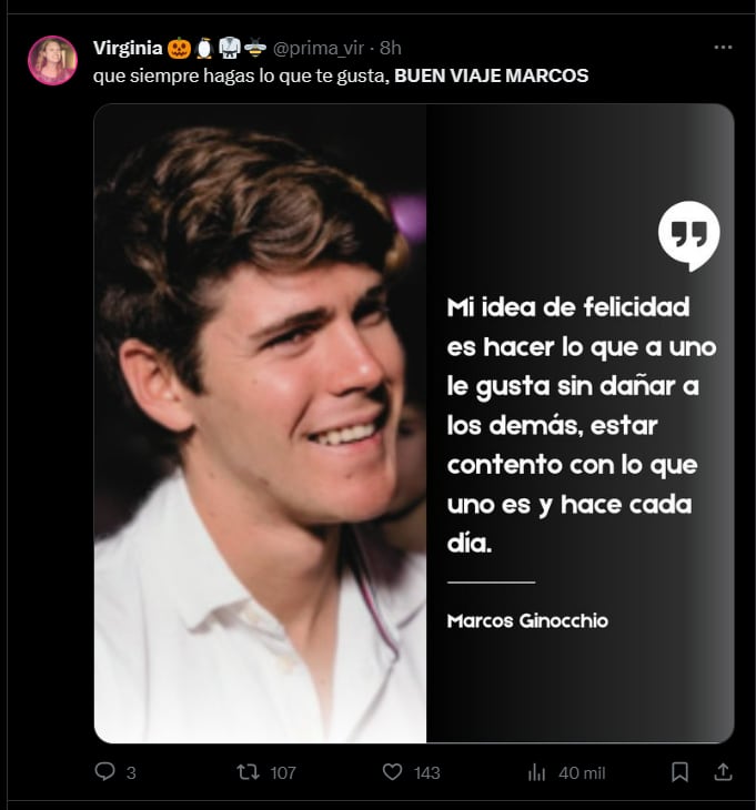 Las redes se llenaron con la frase "Buen viaje Marcos"