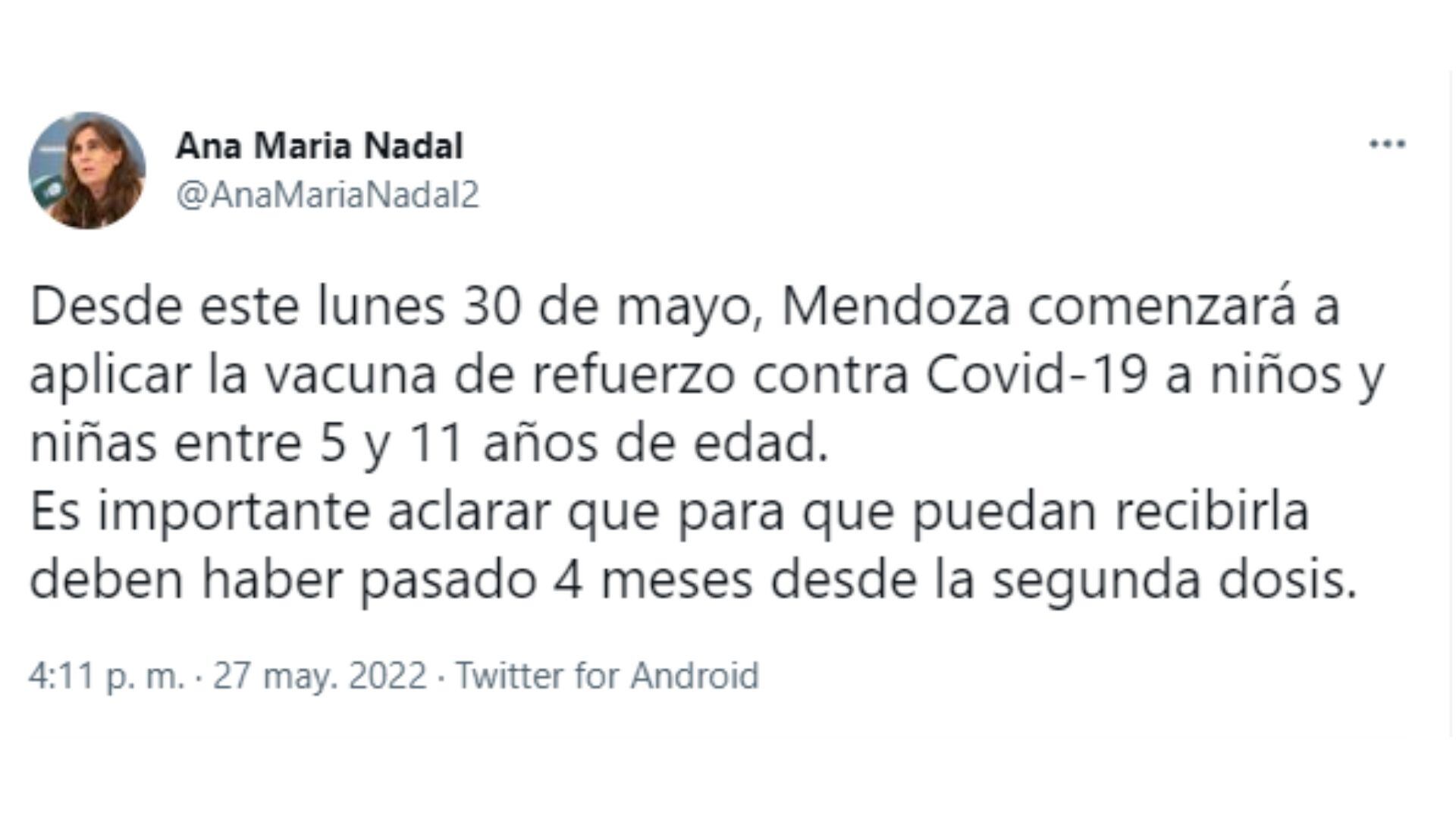 Comunicado de la ministra de salud, Ana María Nadal.