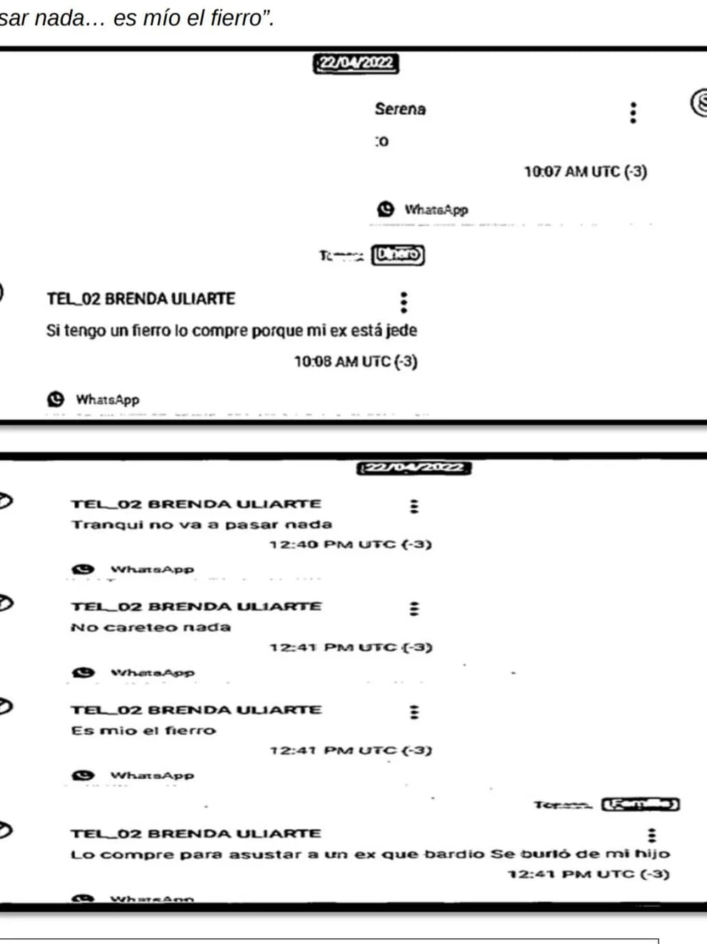 La conversación en la que Brenda Uliarte habla sobre el arma que se utilizó para atacar a Cristina Kirchner. Foto: Web