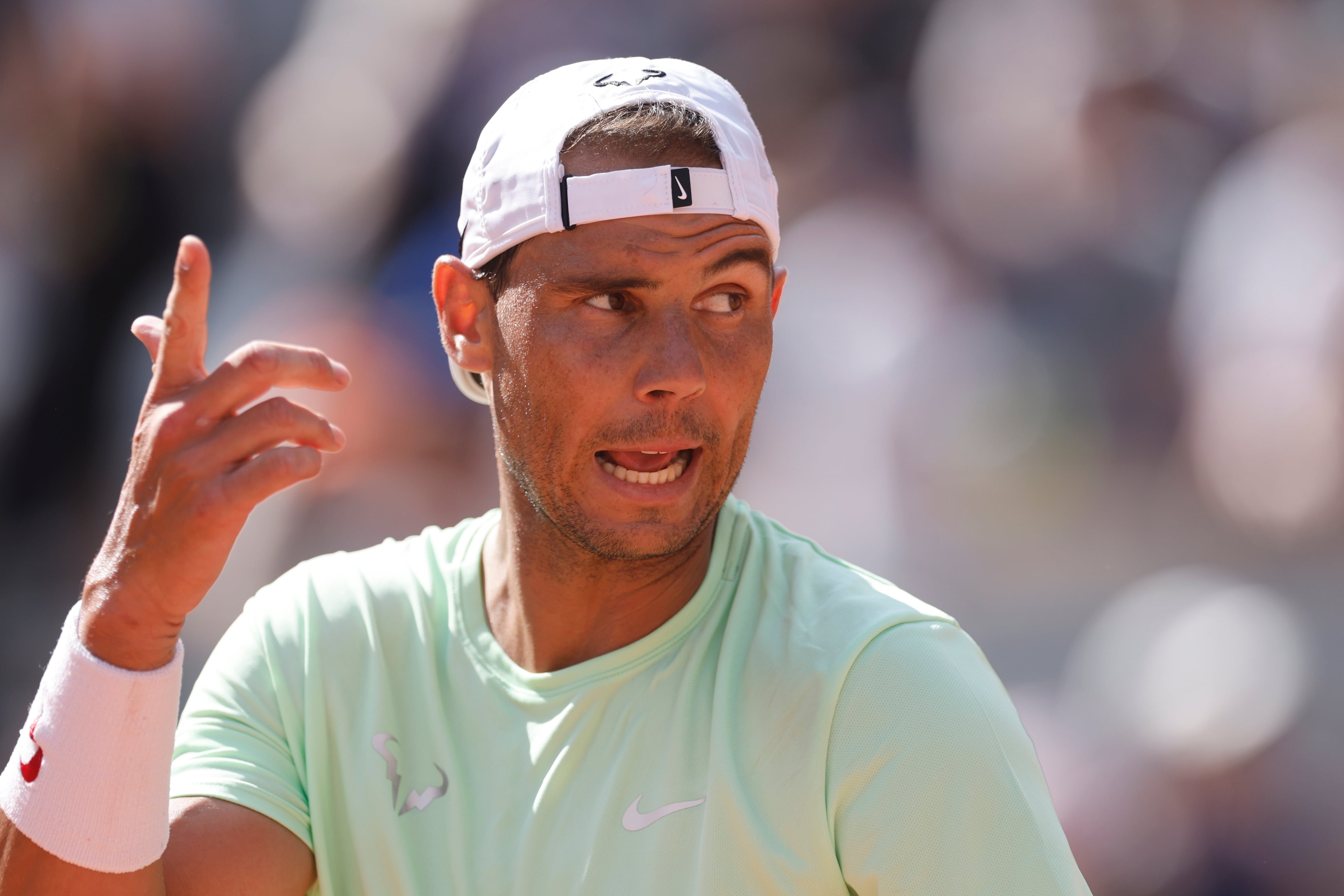 Rafael Nadal durante un entrenamiento previo al Abierto de Francia, el sábado 25 de mayo de 2024. (AP Foto/Jean-Francois Badias)