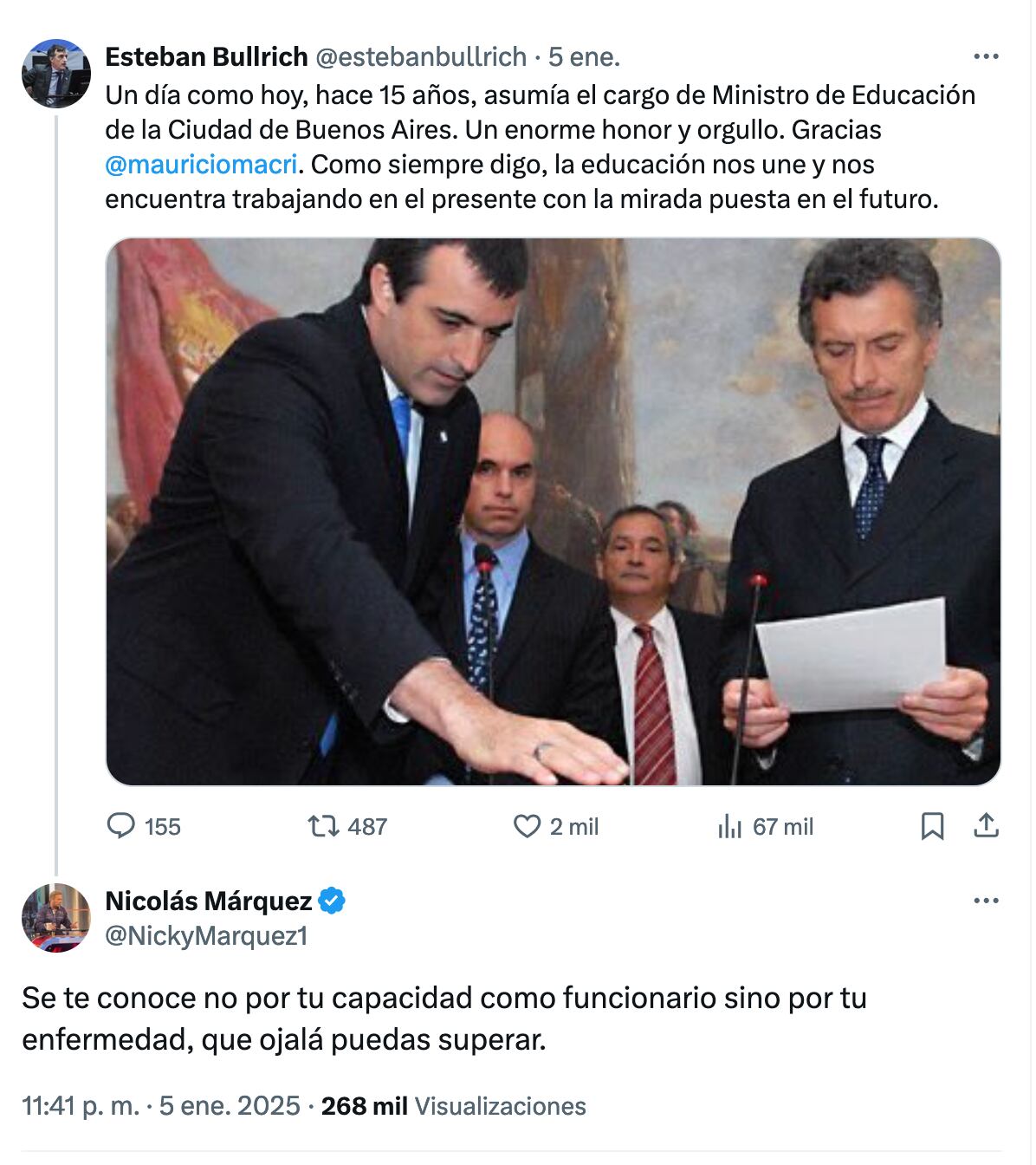 Denuncian a Nicolás Márquez, biógrafo de Milei, por discriminar a Esteban Bullrich en un posteo de X.