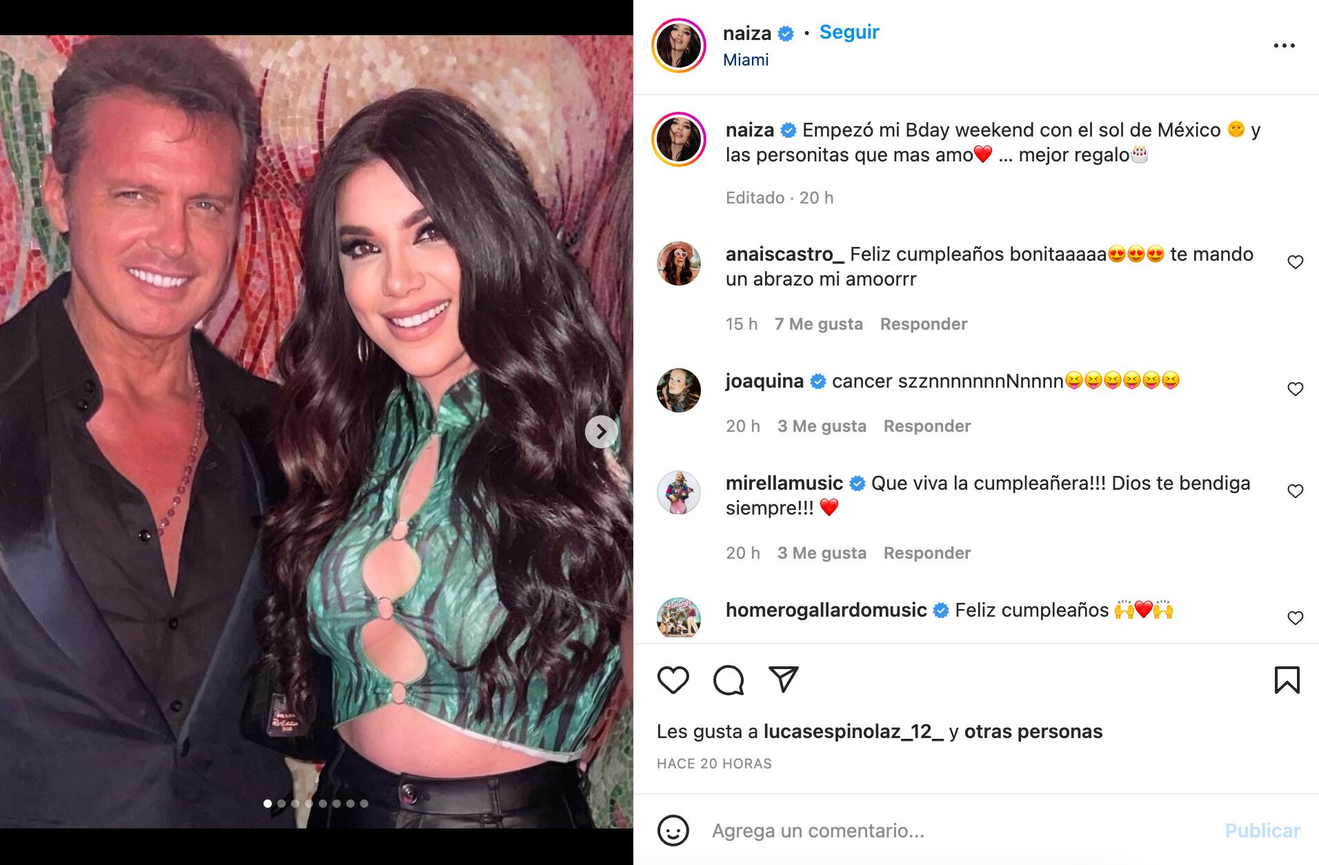 La publicación de Naiza en Instagram junto a Luis Miguel.