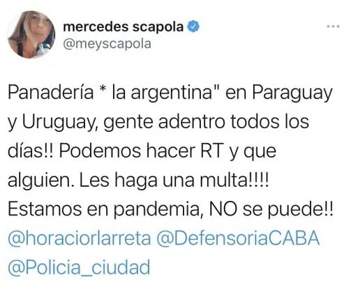 El escrache de la hija de Mercedes Morán a una panadería (Twitter)