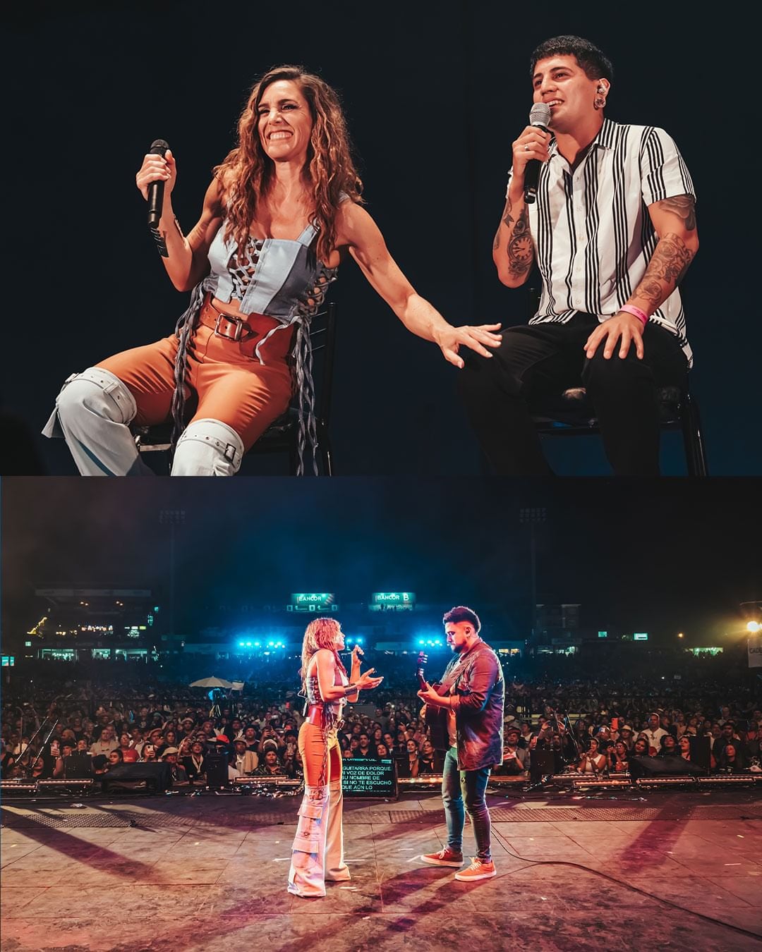 Arriba: Soledad Pastorutti junto a Yhosva Montoya, ganador de La Voz Argentina, en el festival de Jesús María 2024 - Instagram @sole_pastorutti