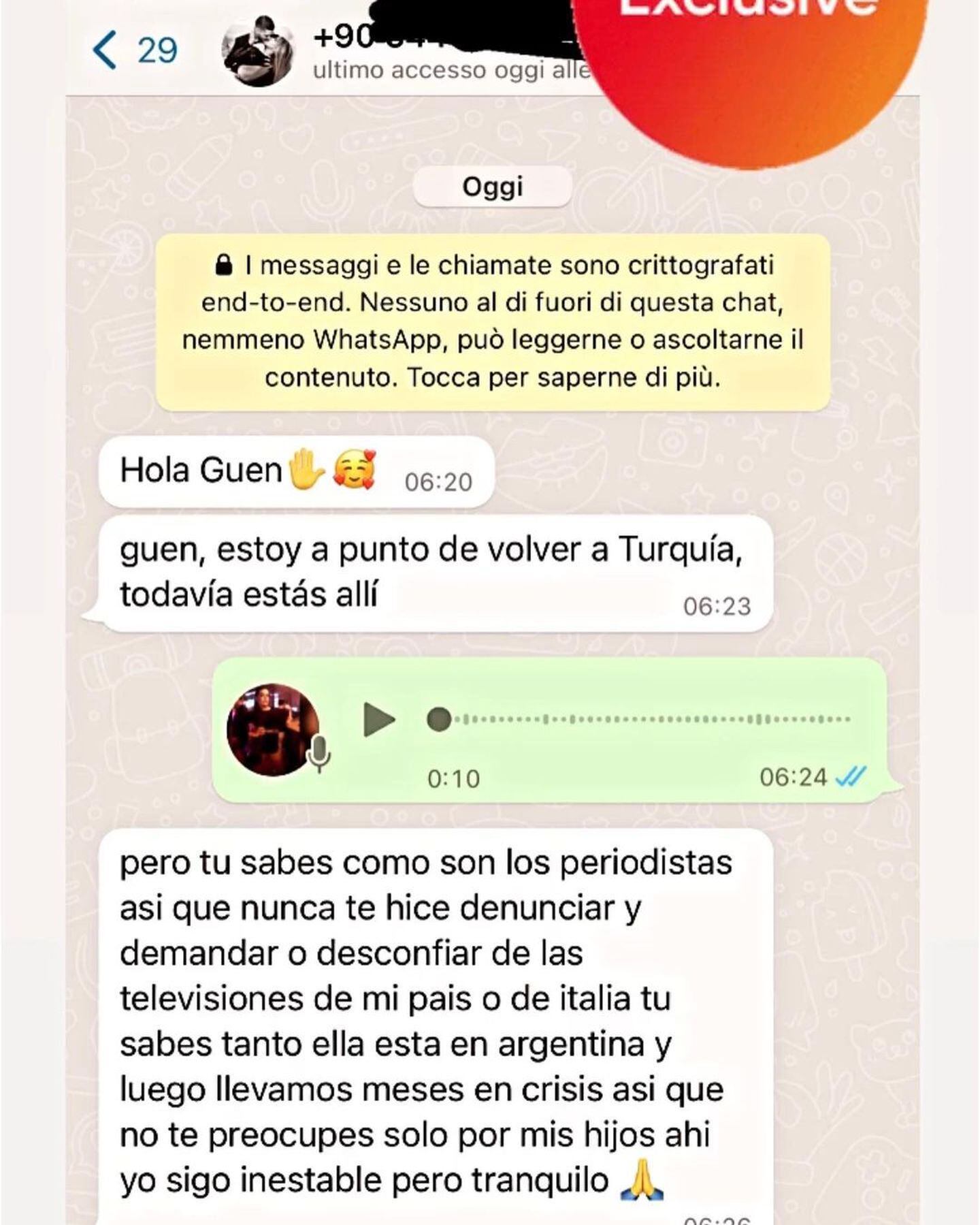 El chat entre Icardi y Guendalina