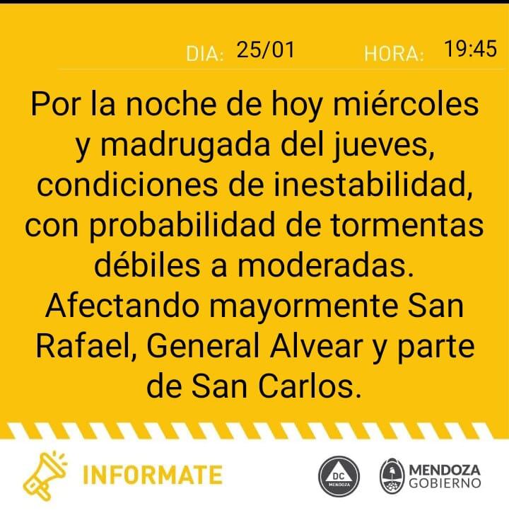 Comunicado Defensa Civil miércoles 25 de enero.