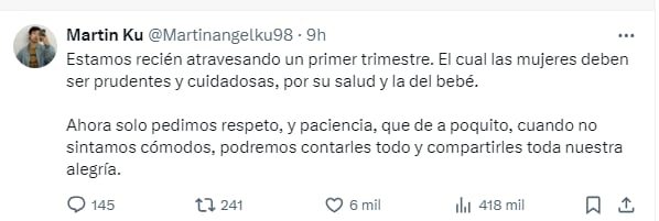 Martín Ku sobre los primeros meses de embarazo de Marisol