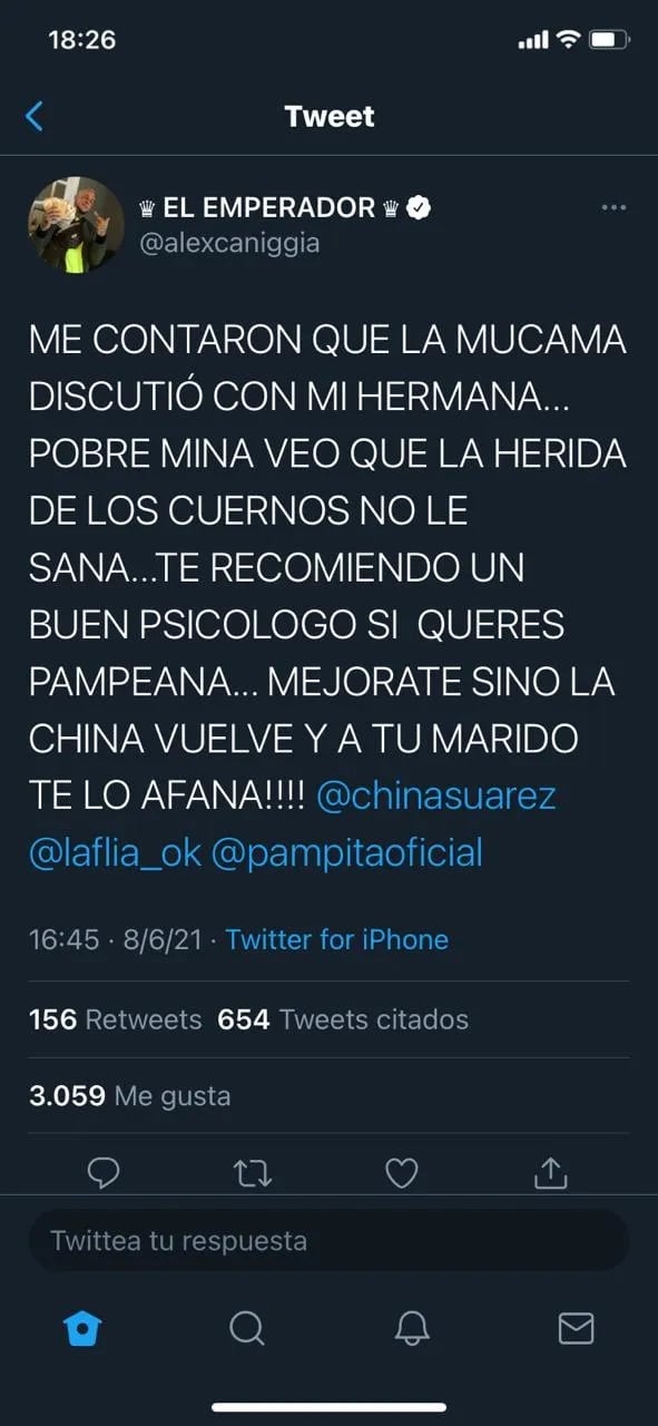 Alex Caniggia fue duro con Pampita para defender a su hermana.