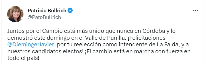 Juntos por el Cambio celebró el triunfo Dieminger  - Twitter