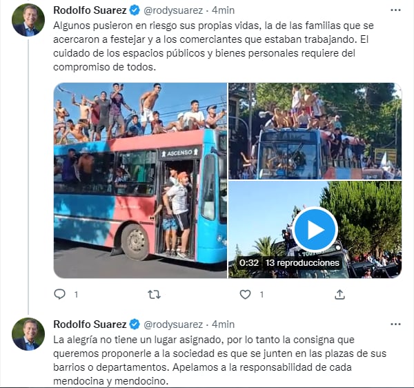 El gobernador Rodolfo Suárez cuestionó los desmanes después del partido y pidió compromiso para cuidar los espacios públicos.