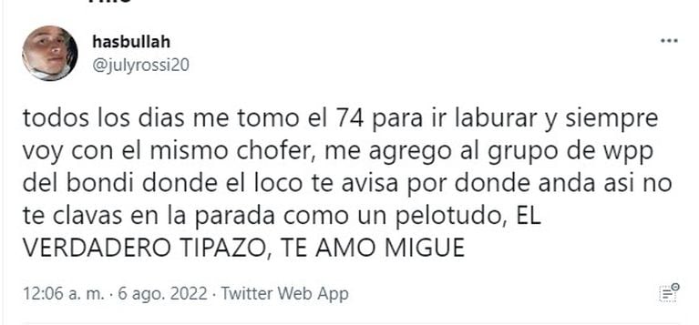 Los usuarios de twitter contando su experiencia con el chofer.