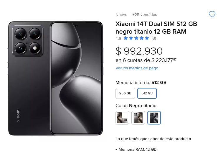 En nuestro país el mismo modelo se consigue a un precio de $992.930 argentinos en la página oficial de Mercado Libre.