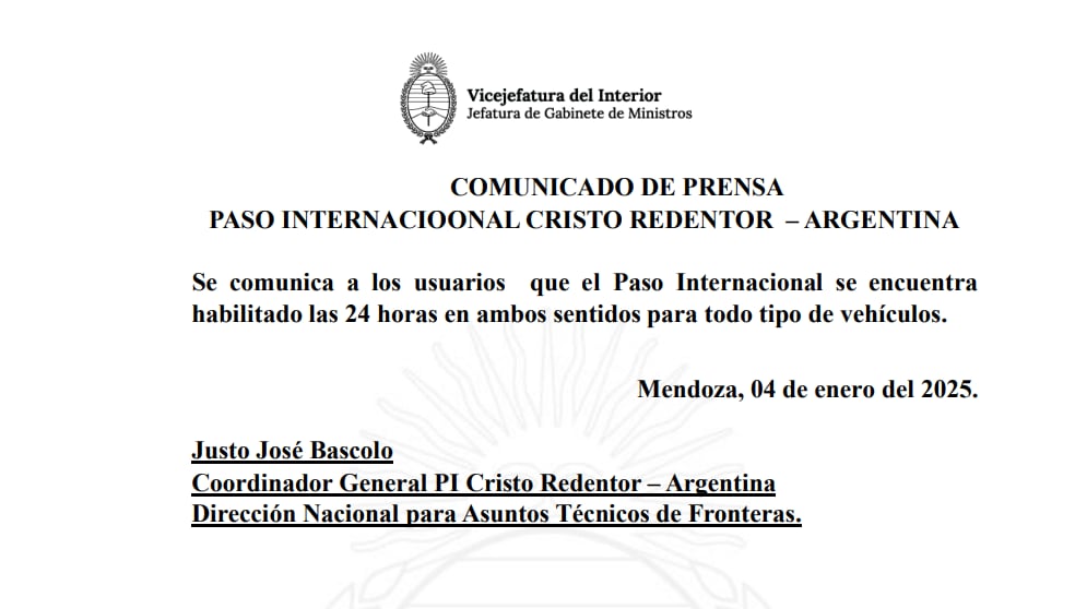 Comunicado oficial de la coordinación argentina.