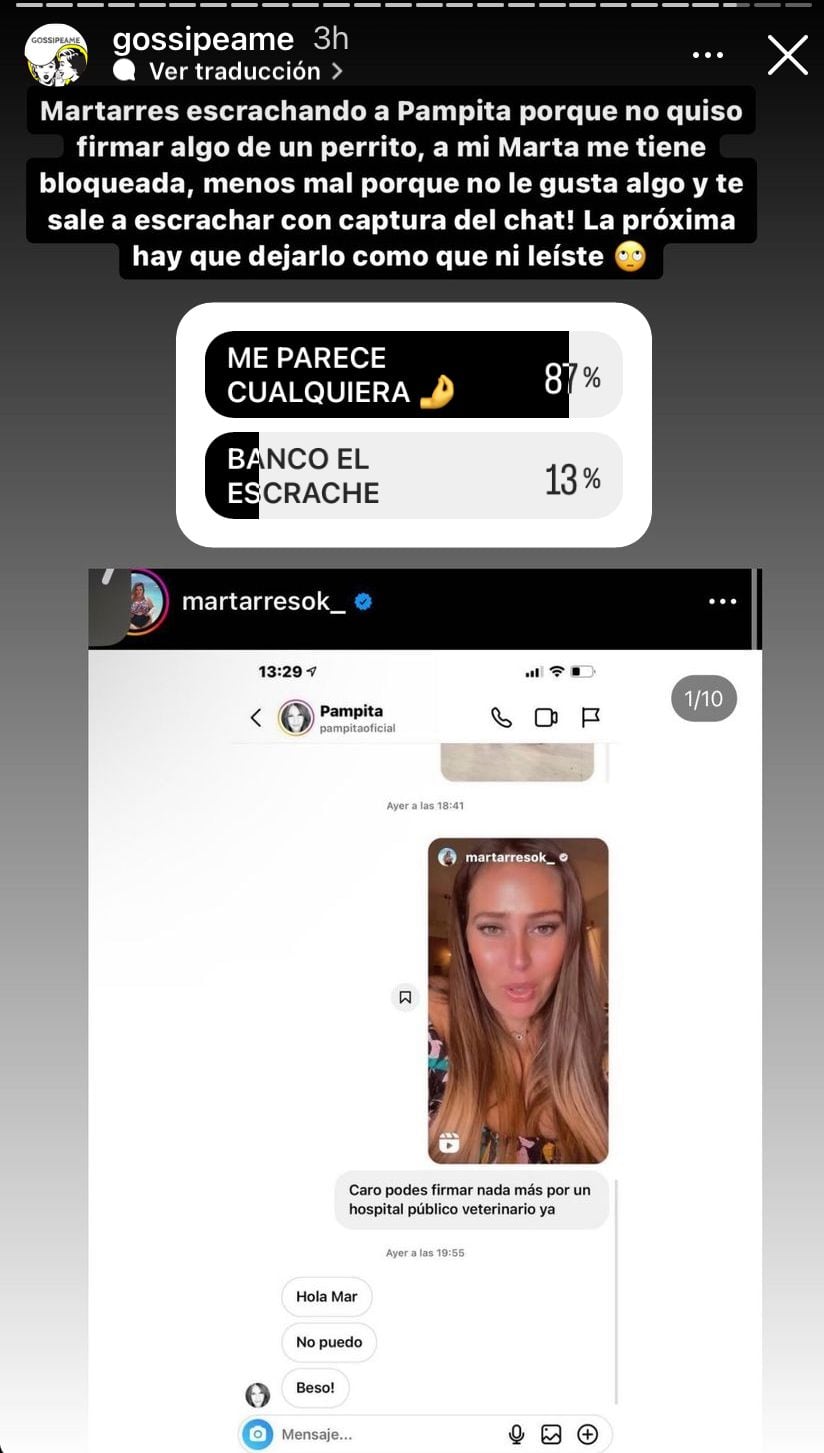 Mar Tarres intentó escrachar a Pampita.