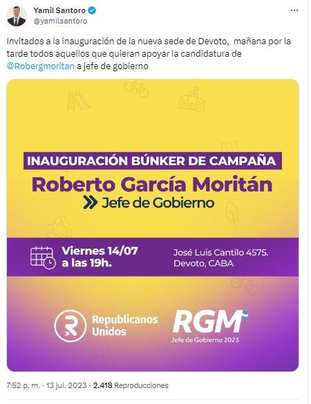 El candidato a Jefe de Gobierno alquiló la casa de Maradona para usar de Bunker.