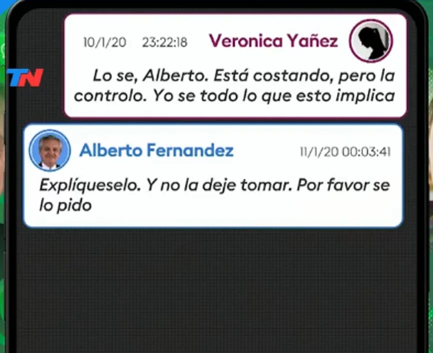 Alberto Fernández filtra chats con su ex suegra donde hablan del alcoholismo de Fabiola Yáñez. Captura: TN