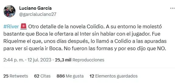 Facundo Colidio le dijo que no a Boca por un particular motivo