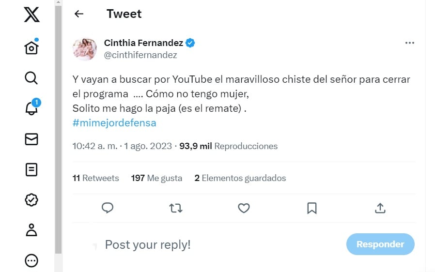 La reacción de Cinthia Fernández al comentario del Negro González Oro.