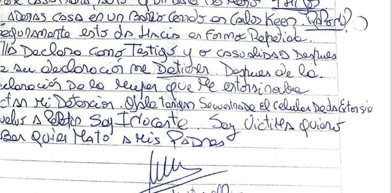 Una de las cartas que Del Río escribió desde una celda de la DDI de San Isidro. Foto: Web