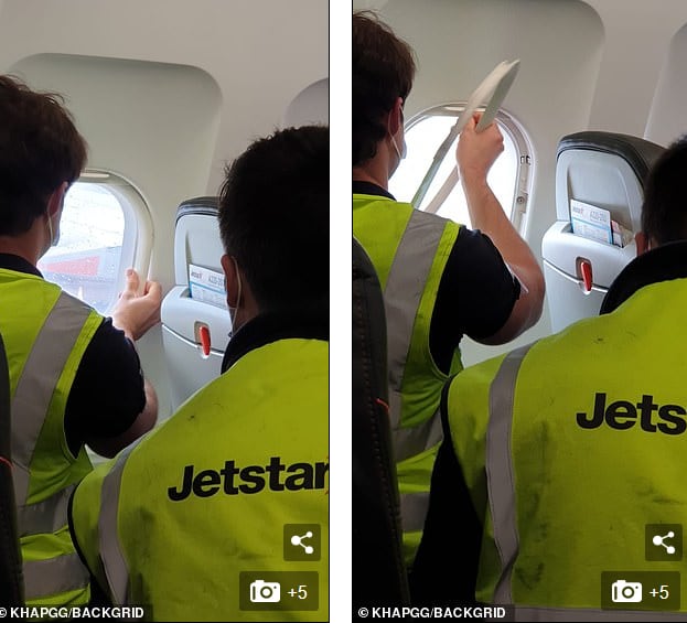 Arreglos en un avión antes de partir