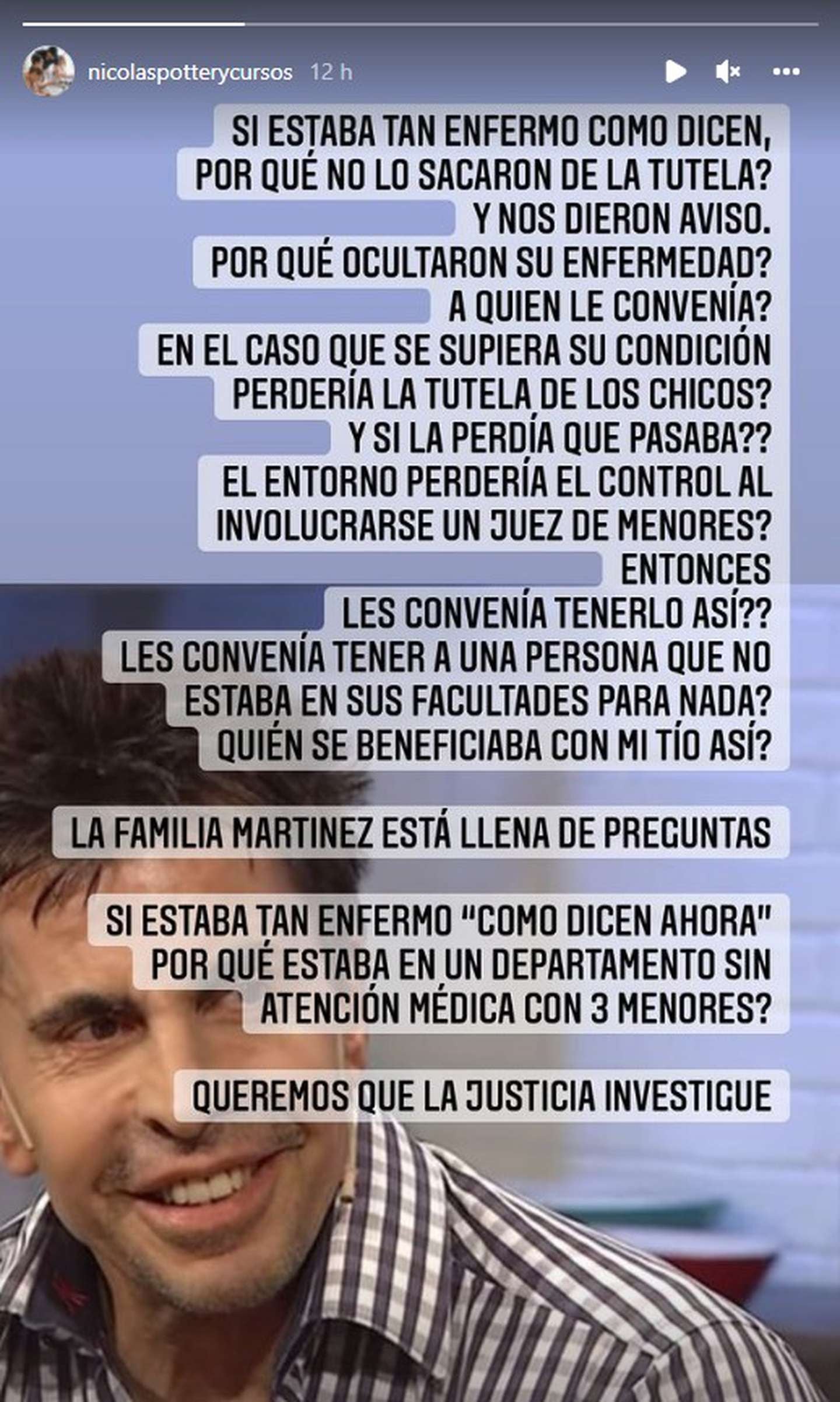 El sobrino de Gustavo Martínez publicó un descargo en su cuenta de Instagram.