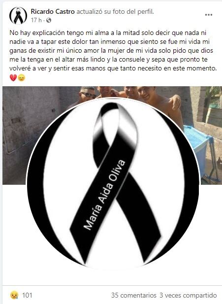 El emotivo mensaje del hijo de María Oliva, la mujer asesinada en Papagayos (Facebook)