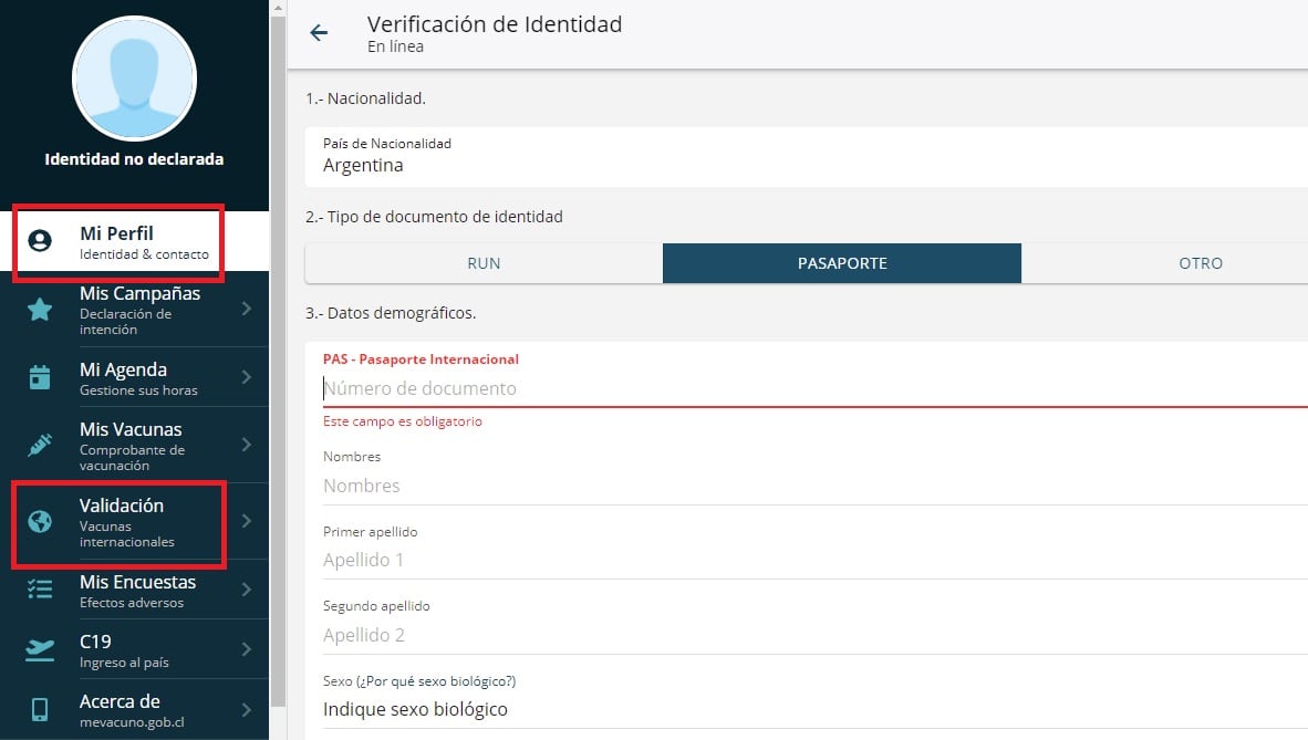 Antes de validar tu vacuna, tenés que completar tus datos personales en mevacuno.gob.cl