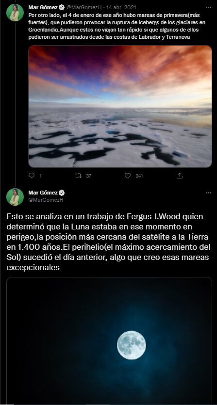 A 110 años del hundimiento Titanic, ¿por qué fue imposible avistar el iceberg antes?. Twitter @MarGomezH.