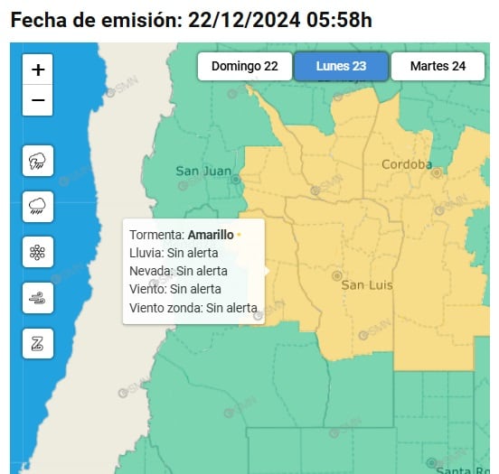 Alerta por tormentas del SMN