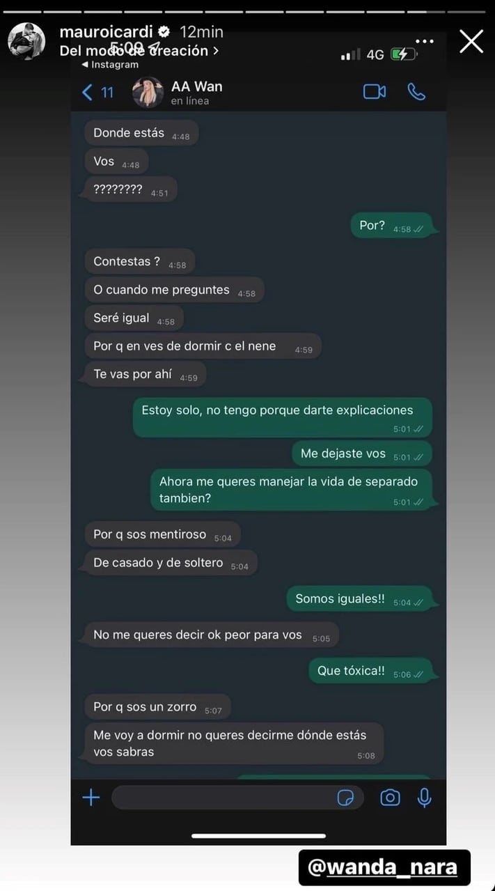 Los chats de Wanda Nara y Mauro Icardi (Captura de pantalla)