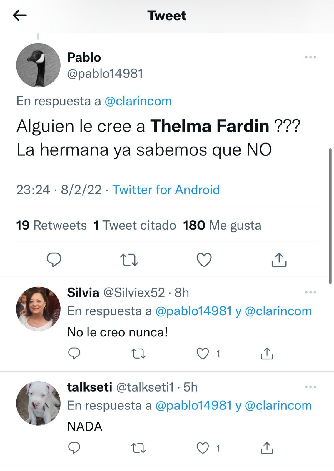 Tweets a favor y en contra de Thelma Fardín.