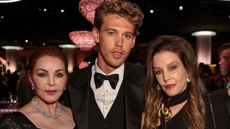 Una de las últimas imágenes de Lisa Marie Presley junto a su madre Priscilla Presley y el actor Austin Butler que intepreta a Elvis en su película biográfica.